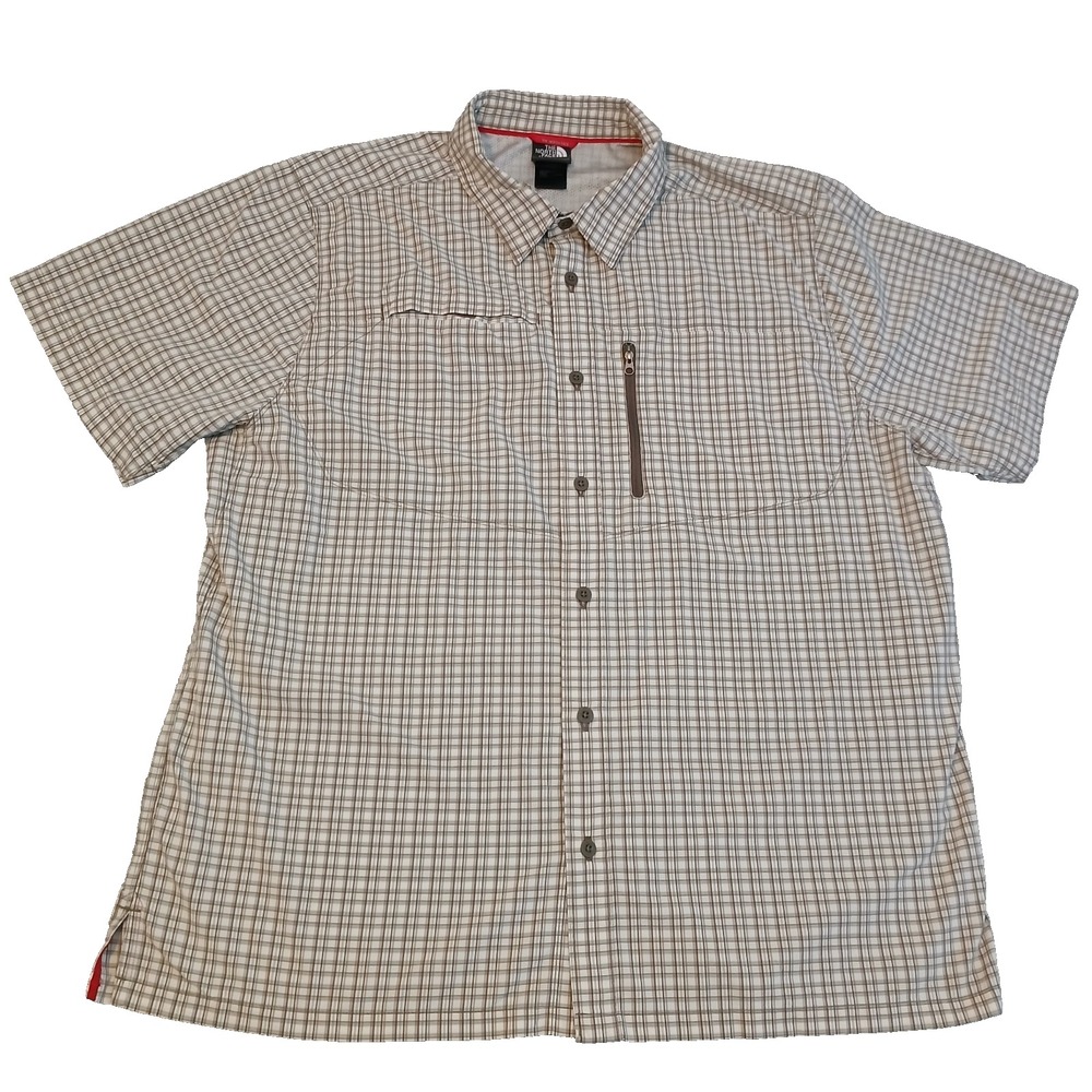 The North Face Men's Button Shirt Plaid Short Sleeve Zip Pocket Hiking Outdoor